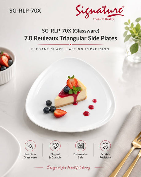 Signature Reuleaux Triangular Glassware Plates – Scratch-Resistant & Dishwasher Safe - 7.0 inch Side Plate