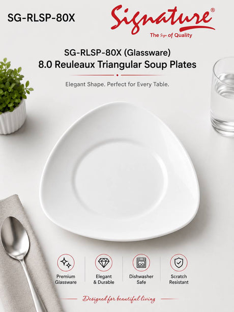 Signature Reuleaux Triangular Glassware Plates – Scratch-Resistant & Dishwasher Safe - 8.0 inch Soup Plate