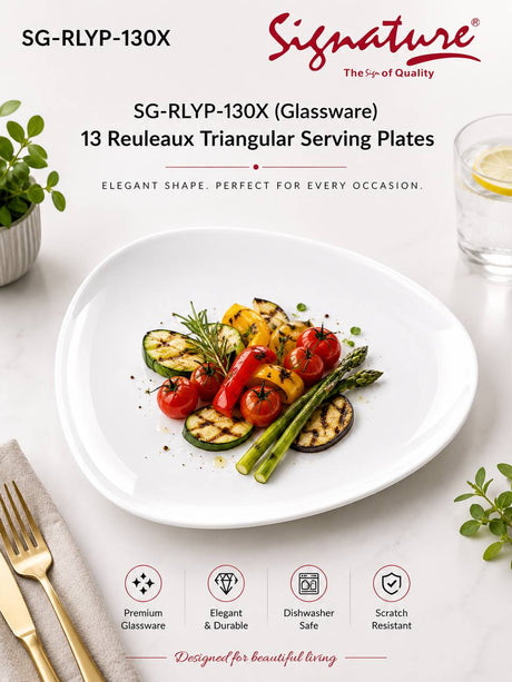 Signature Reuleaux Triangular Glassware Plates – Scratch-Resistant & Dishwasher Safe - 13 inch Serving Plate