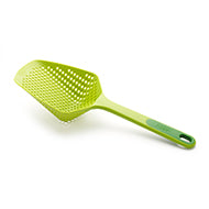 Joseph Joseph Scoop Plus large colander in green, a slotted scoop and strainer in one.