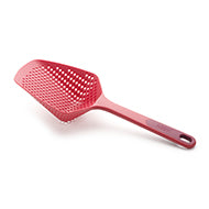 Joseph Joseph Scoop Plus large colander in red, a slotted scoop and strainer in one.
