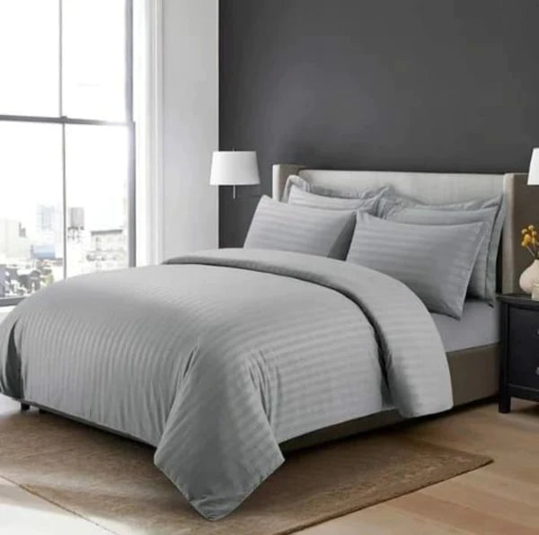 6*7 Stripped Cotton Duvet Cover Set White