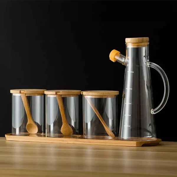 4in 1 Set -3Canister+1Oil/Vinegar Jar