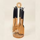 Bamboo Kitchen Utensil Set with Silicone Handles Kenya | 6 Piece Mwiko Cooking Spoon Set with Stand, Non-Scratch Utensils for Non-Stick Cookware