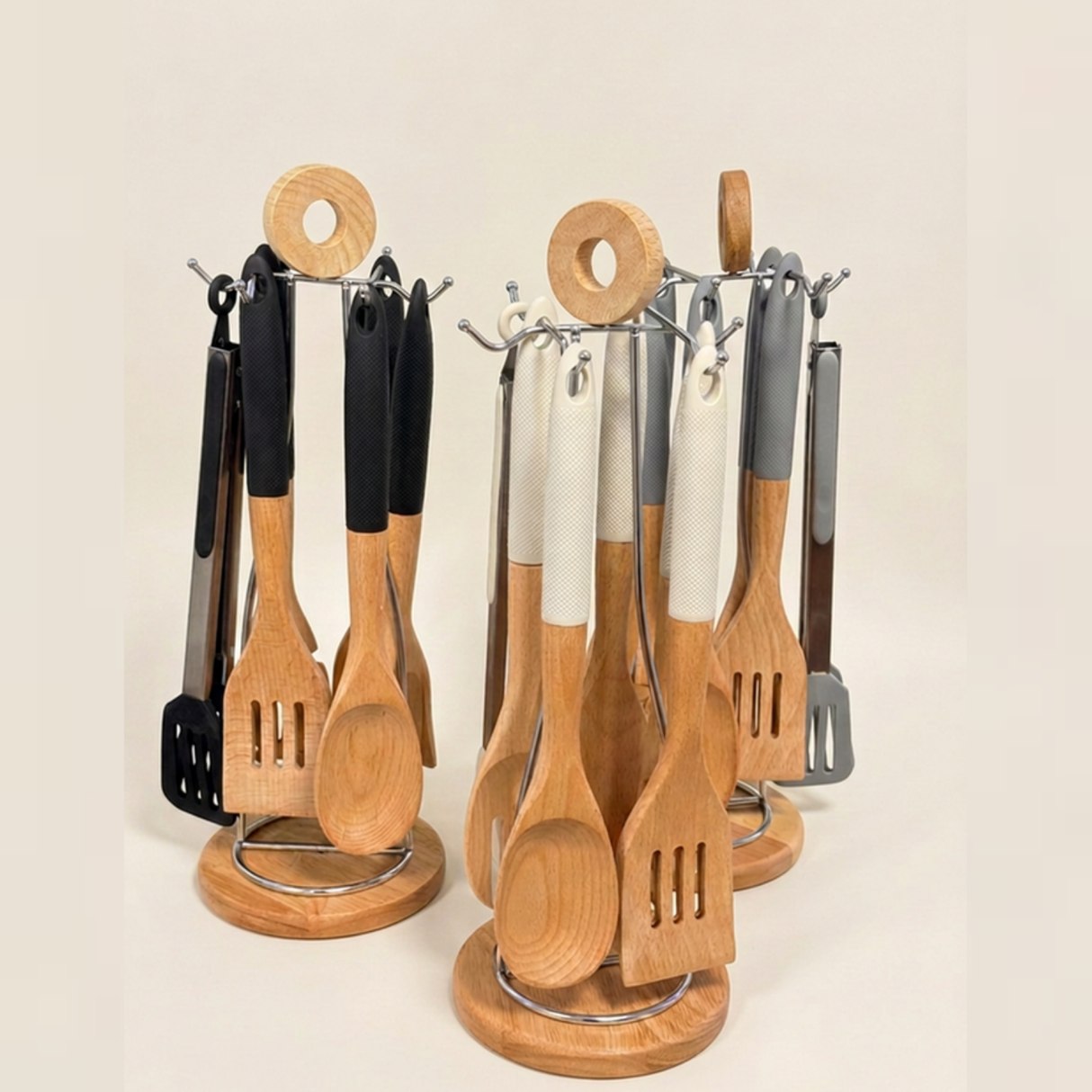 Bamboo Kitchen Utensil Set with Silicone Handles Kenya | 6 Piece Mwiko Cooking Spoon Set with Stand, Non-Scratch Utensils for Non-Stick Cookware