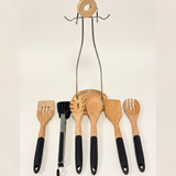 Bamboo Kitchen Utensil Set with Silicone Handles Kenya | 6 Piece Mwiko Cooking Spoon Set with Stand, Non-Scratch Utensils for Non-Stick Cookware