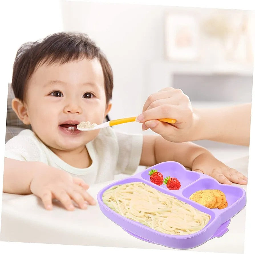 Silicone  STICKIE PLATE No spill snack bowl with partitions  for baby feeding training