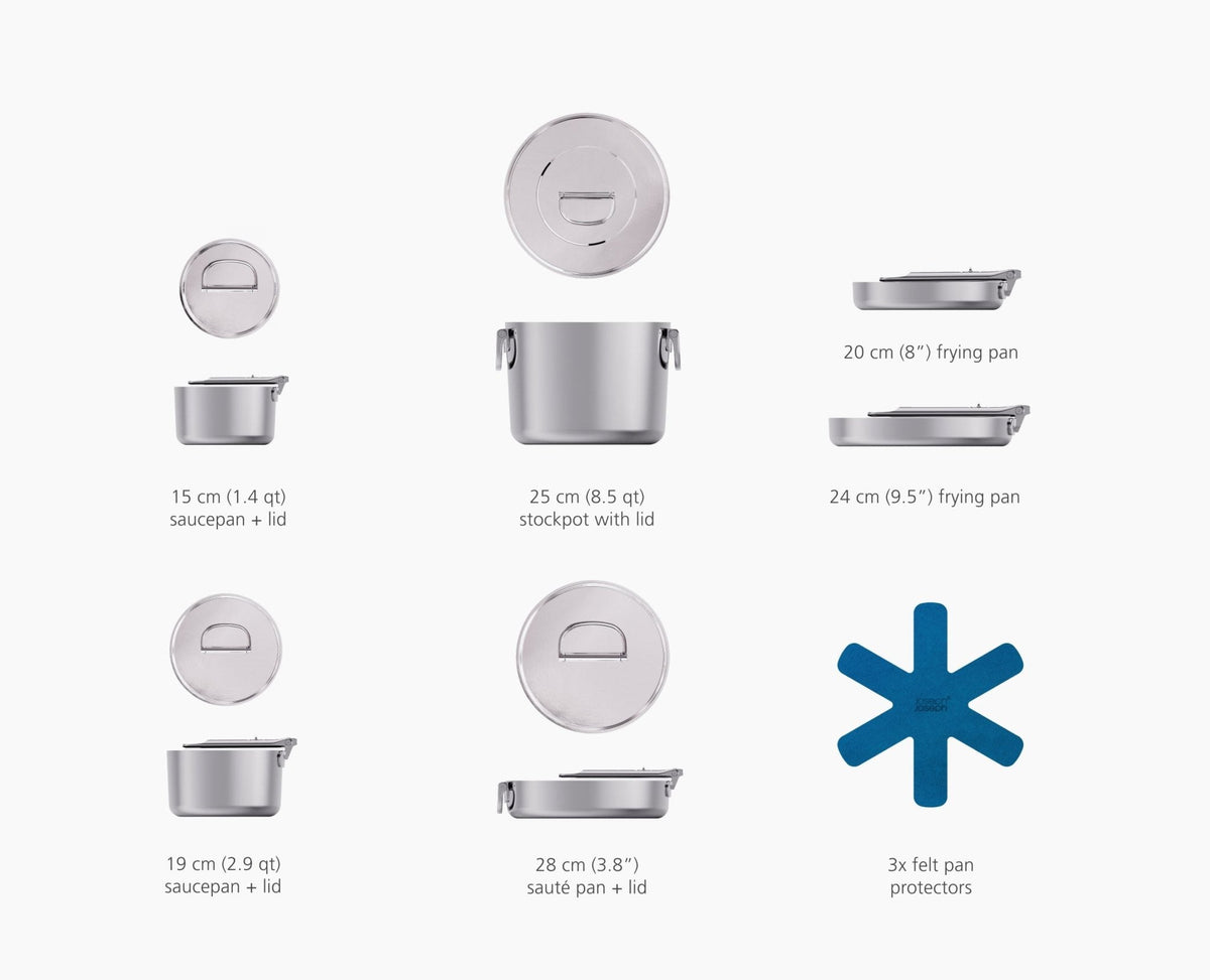 Joseph Joseph Space Steel 6 piece cookware set contents overview, Homelux Kenya