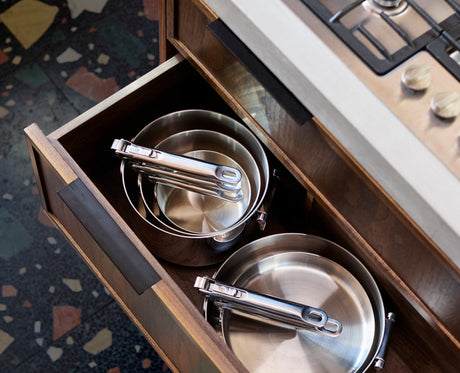 Joseph Joseph Space Steel cookware set nested inside a cupboard, Homelux Kenya