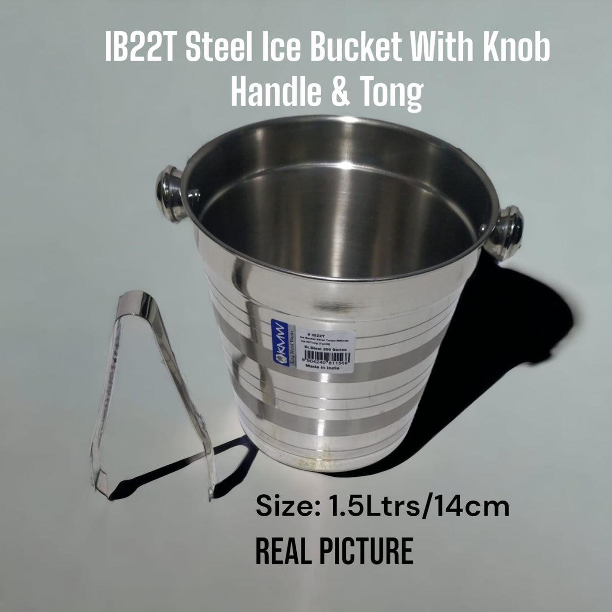 Steel Ice Bucket With Knob Handle & Tong 1.5Ltrs/ 14cm