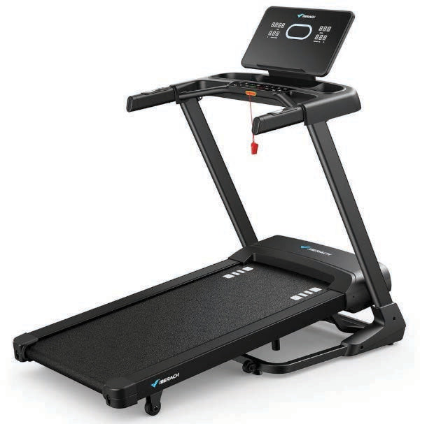 T33 folding treadmill with 5-inch blue LED screen and wide 1200x480mm running belt