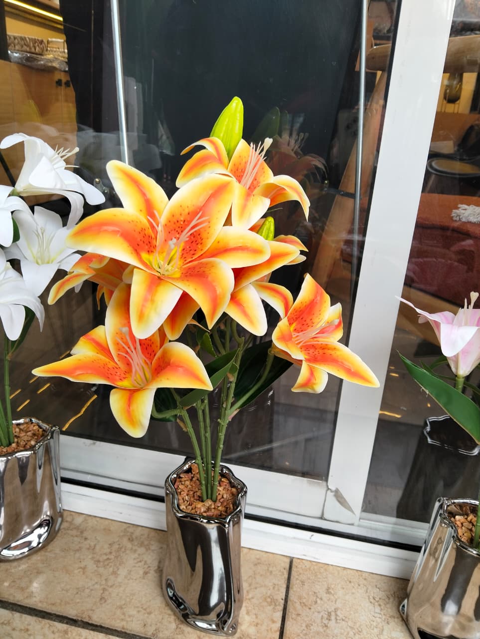 Table Top Big  Silver Potted Flowers