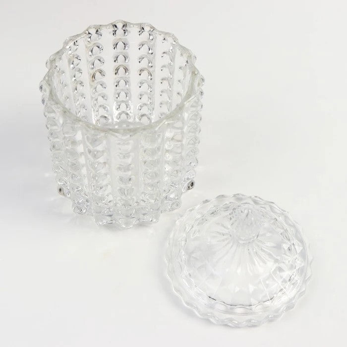 This elegant, eye catching, crisp white  glass sugar dish, vessel gives old school candy jar vibes