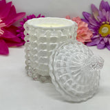 This elegant, eye catching, crisp white  glass sugar dish, vessel gives old school candy jar vibes