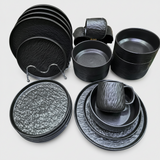 24 Pcs Rock Glazed Ceramic Dinner Set 6 Plates Bowls Mugs Microwave Dishwasher Safe