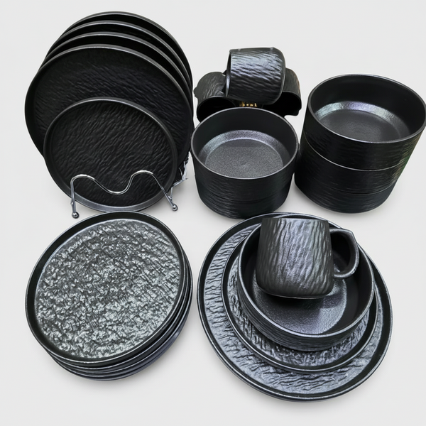 24 Pcs Rock Glazed Ceramic Dinner Set 6 Plates Bowls Mugs Microwave Dishwasher Safe