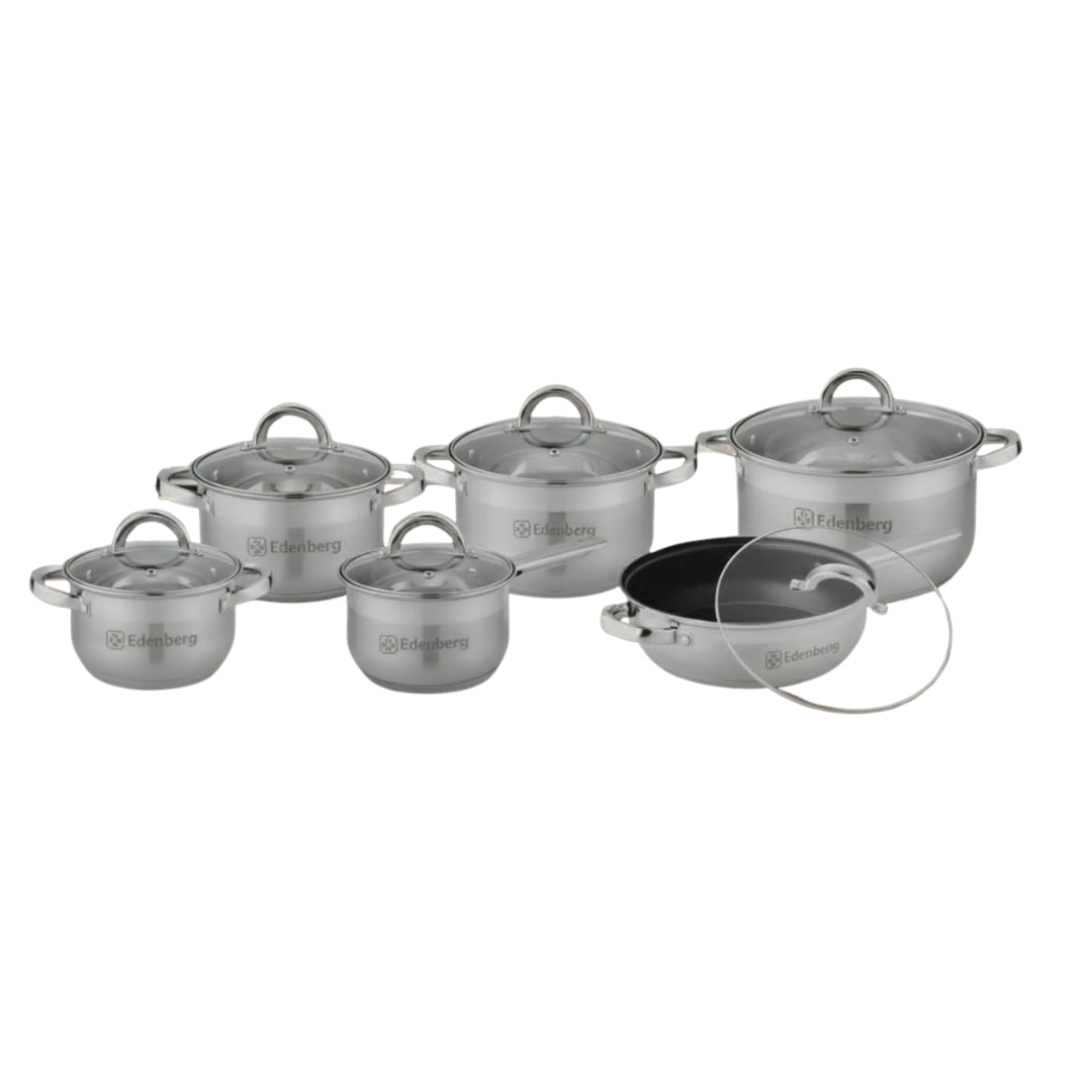Edenberg Premium Stainless Steel Cookware Set 12pcs | Sufurias 2.1L–6.5L Kenya