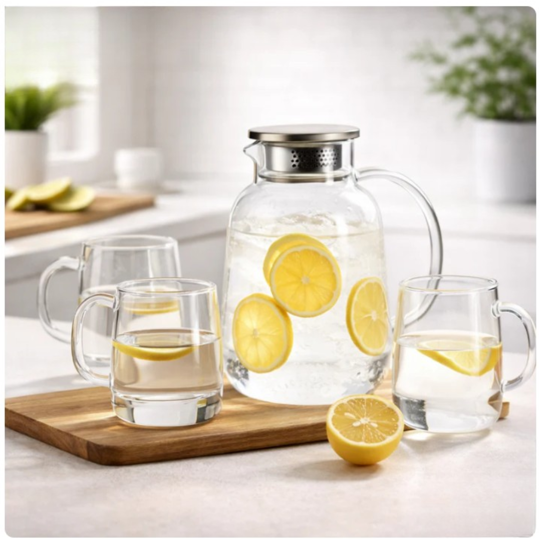Danny Home 5-Piece Borosilicate Glass Teapot & Cups Set