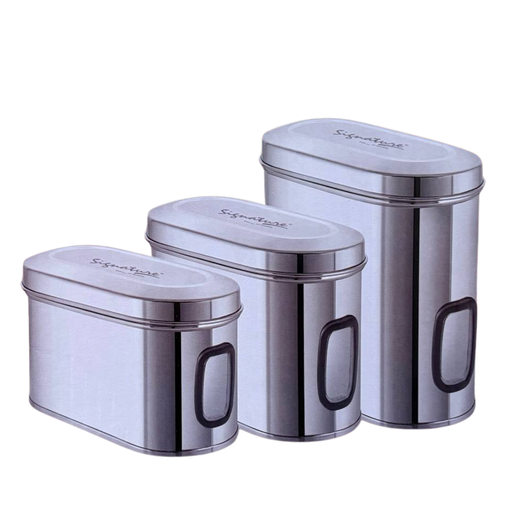 3pcs Stainless Steel Oval Storage Set (1500ml / 2000ml / 2500ml)