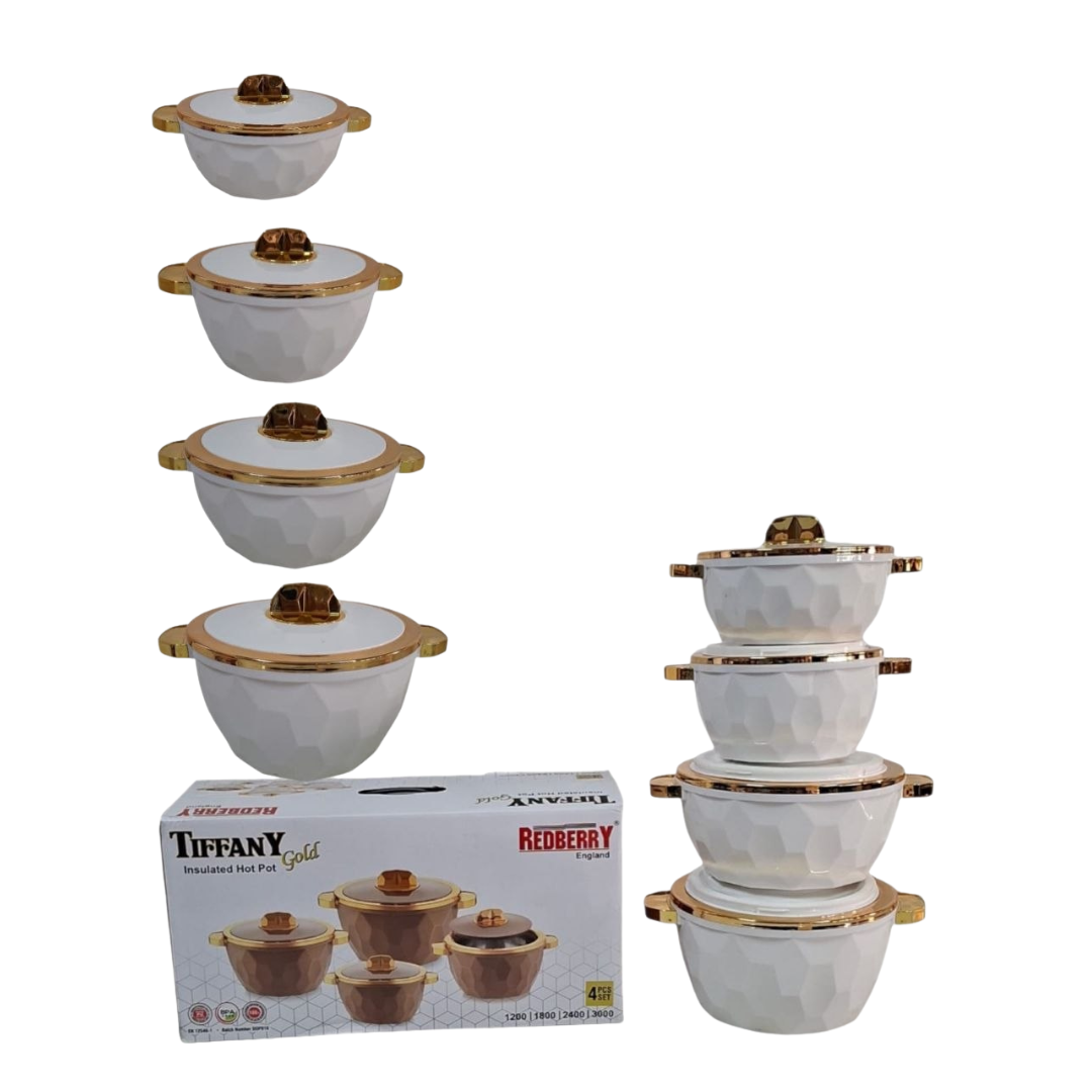 Redberry Tiffany Gold Premium 4-Piece Plastic Designer Hotpot Set (1200ml / 1800ml / 2400ml / 3000ml)