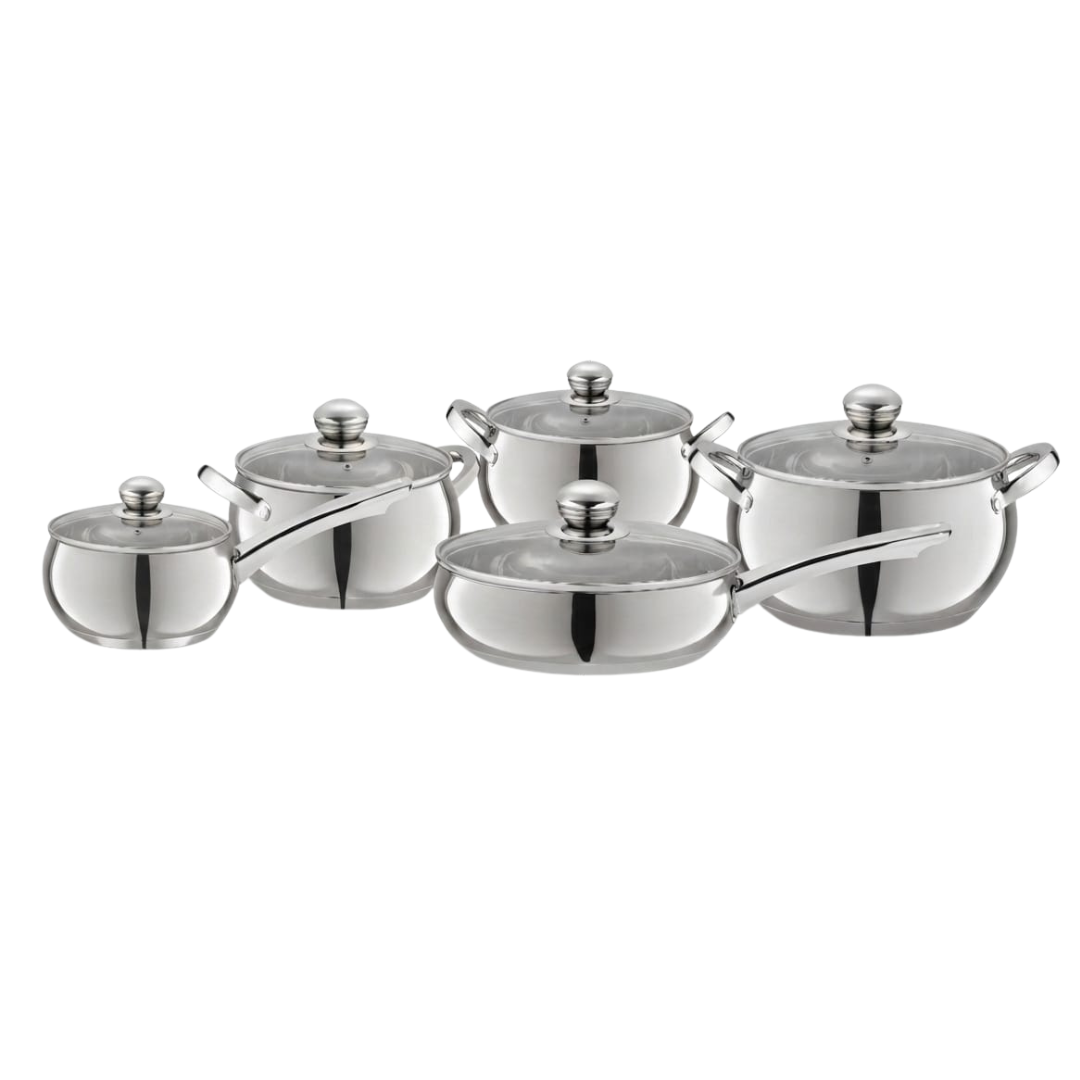 Edenberg 10 PCS Stainless Steel Cookware Set | 2.1L, 2.9L, 3.3L, 3.9L & 6.1L