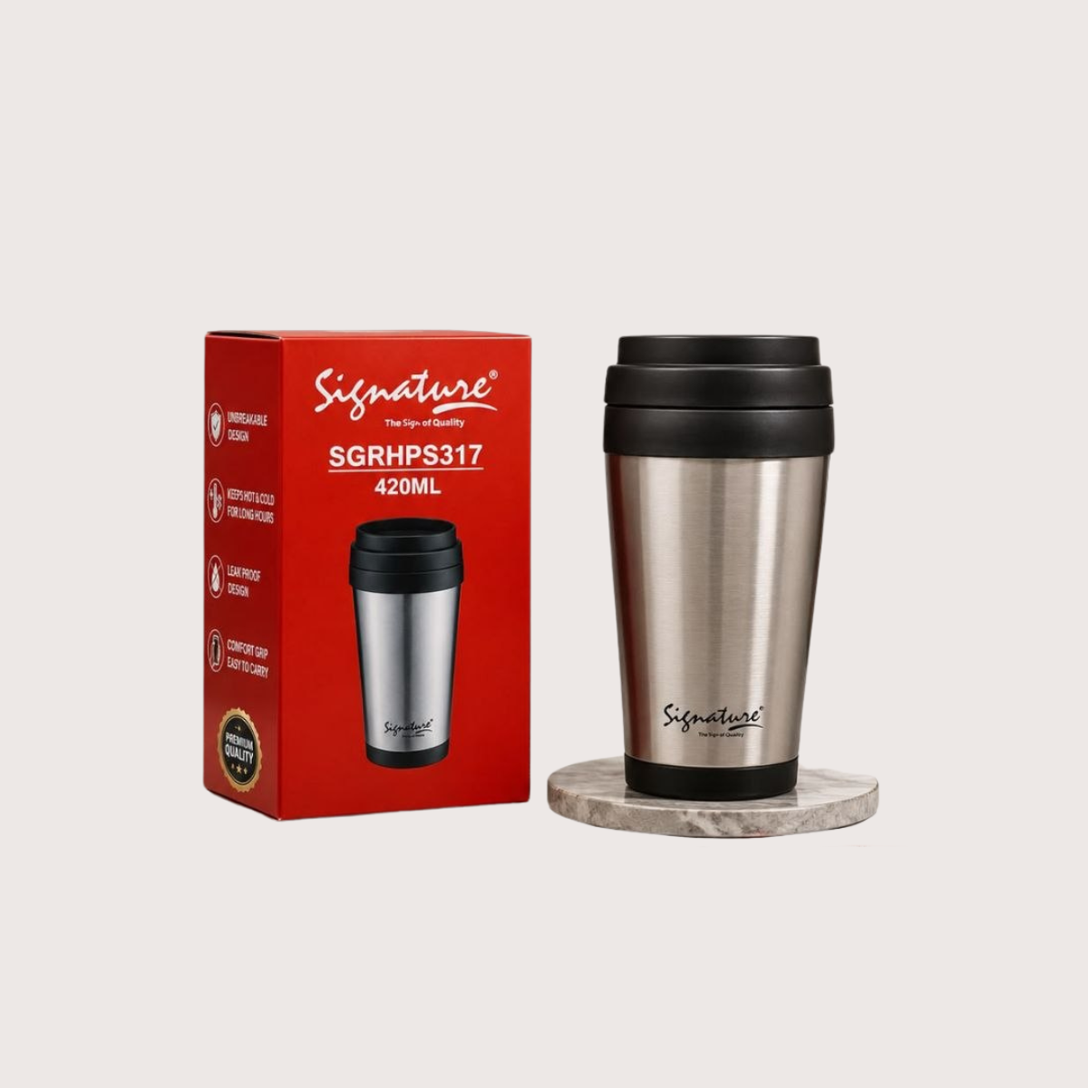 Signature 420 ml Unbreakable Vacuum Travel Mug – Double-Wall Insulated