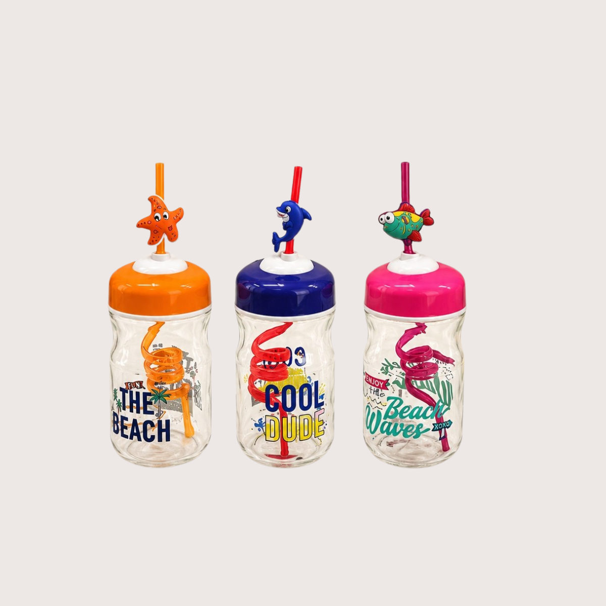 rengA Glass Bottles with Figured Straw – Kids' 370 ml,