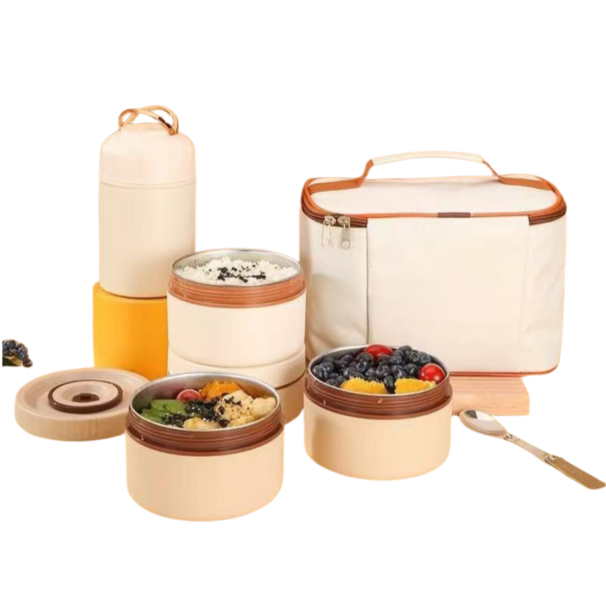 3-in-1 Thermal Lunch Box Set with Flask & Insulated Bag – 5 Pcs