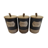 3pc Rustic Speckled Ceramic Canister Set with Wooden Tray – Tea, Coffee & Sugar Jars Kenya
