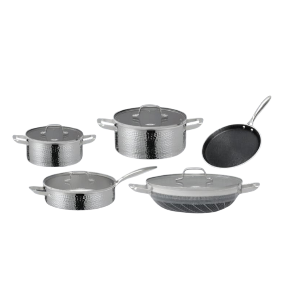 9PCS Premium Triply Stainless Steel Cookware Set Hammered Design, Non-Stick, Heavy Duty | Kenya