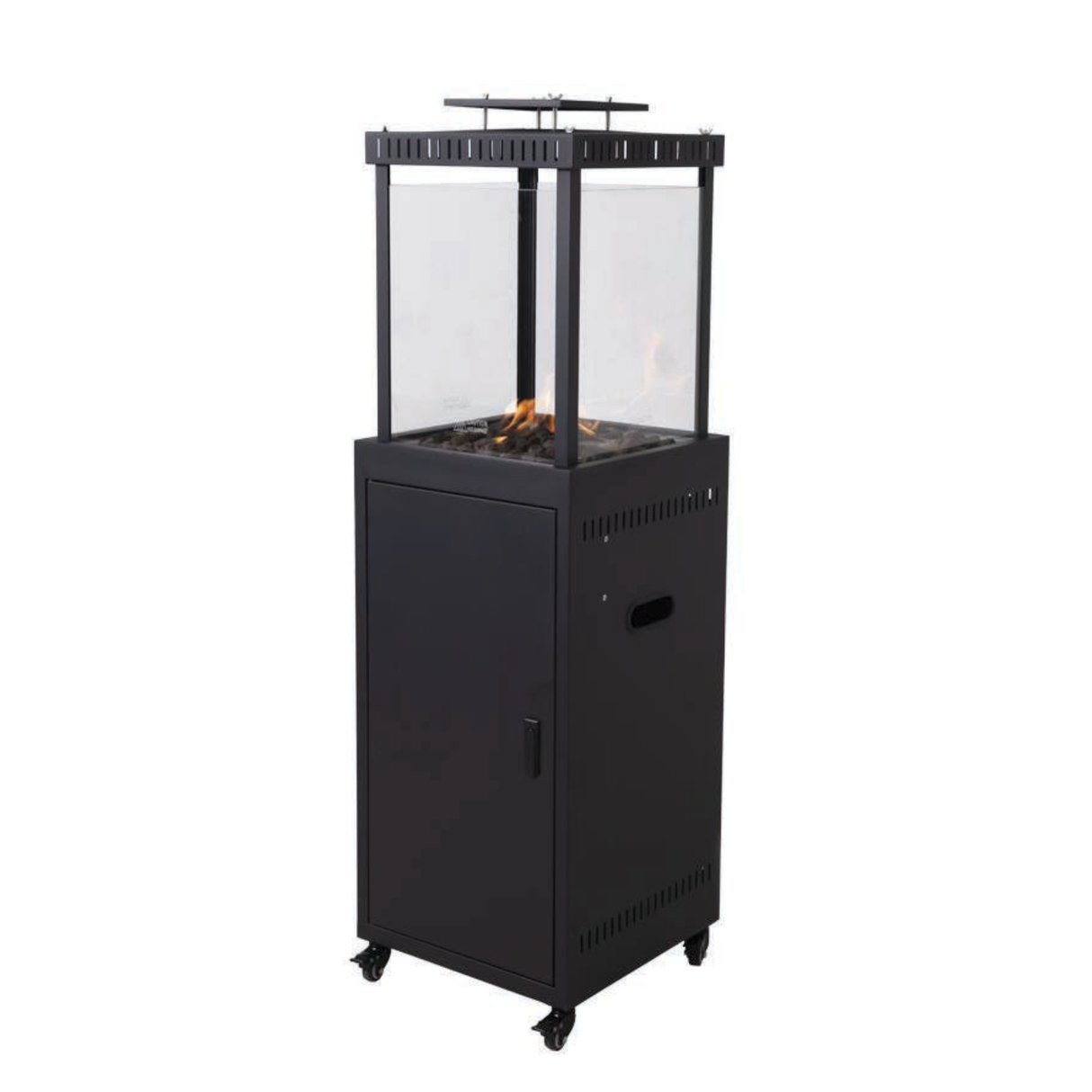 Fire Pit Tall Outdoor Gas Heater 11KW Glass Tower Lava Rocks Pulse Ignition Patio Garden