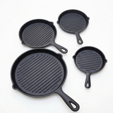 4 In 1 Pre-Seasoned Cast Iron Ribbed Skillet, Grill & BBQ Pan Set 4pc