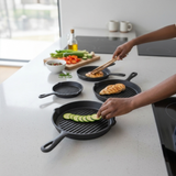 4 In 1 Pre-Seasoned Cast Iron Ribbed Skillet, Grill & BBQ Pan Set 4pc