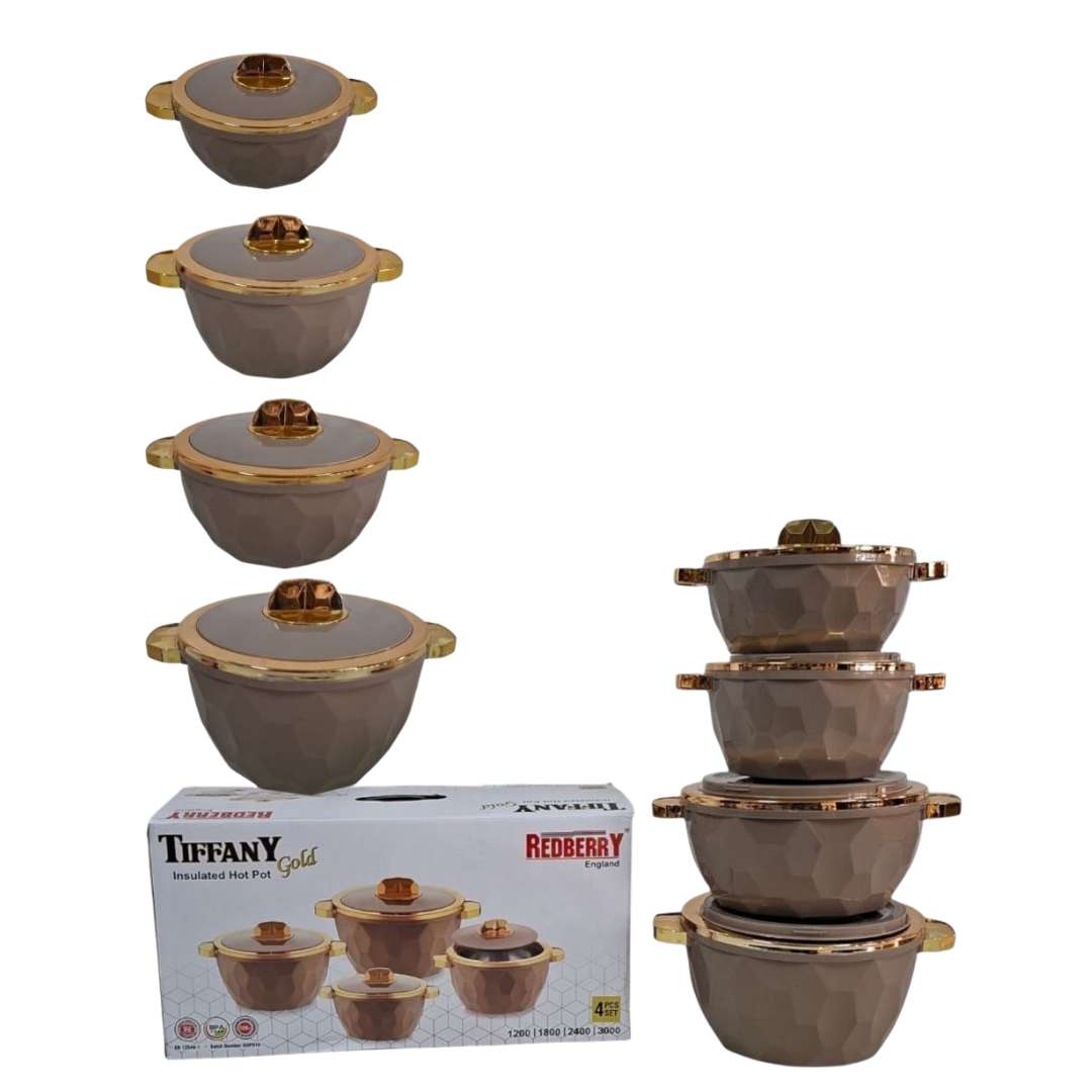 Redberry Tiffany Gold Premium 4-Piece Plastic Designer Hotpot Set (1200ml / 1800ml / 2400ml / 3000ml)