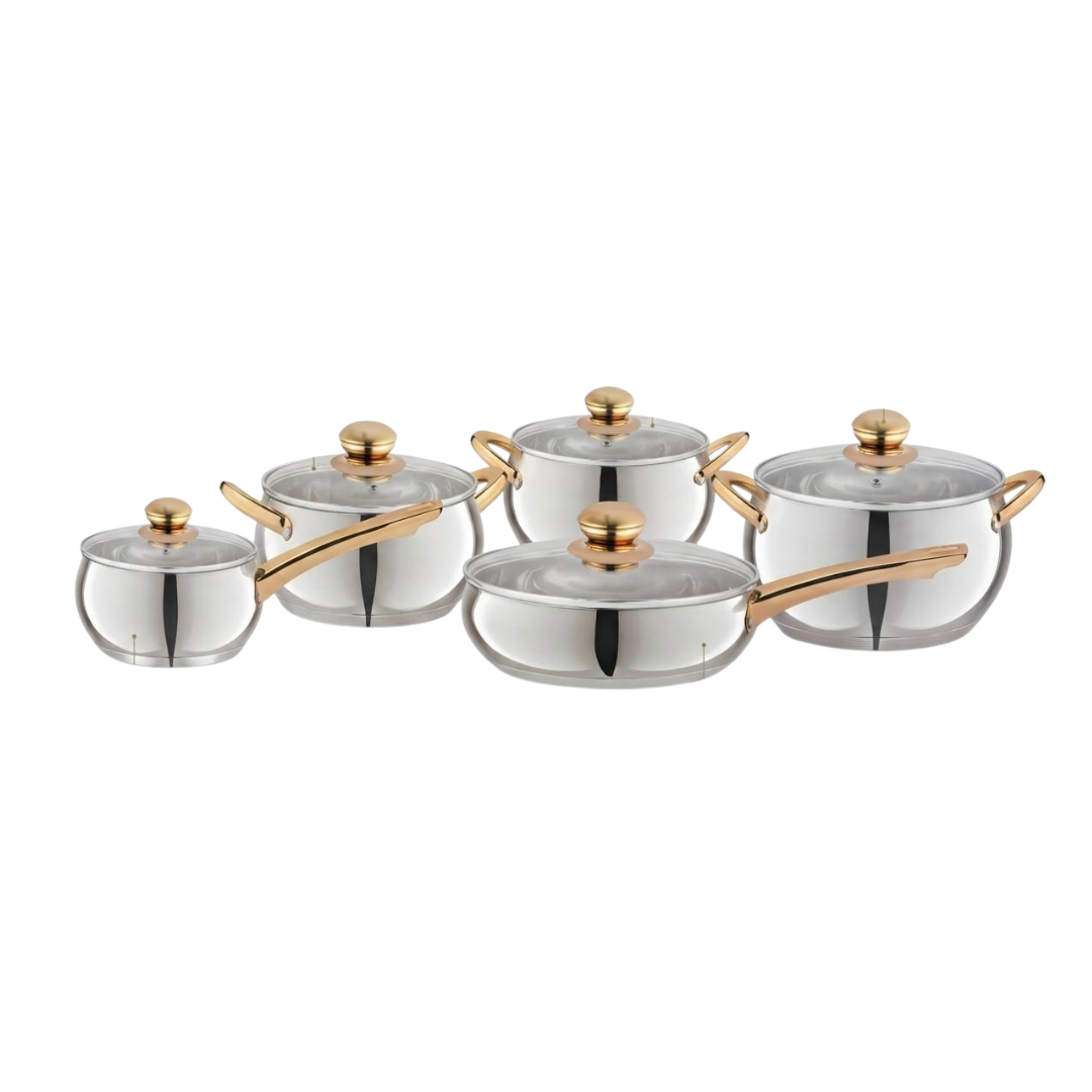 Edenberg 10 PCS Stainless Steel Cookware Set | 2.1L, 2.9L, 3.3L, 3.9L & 6.1L