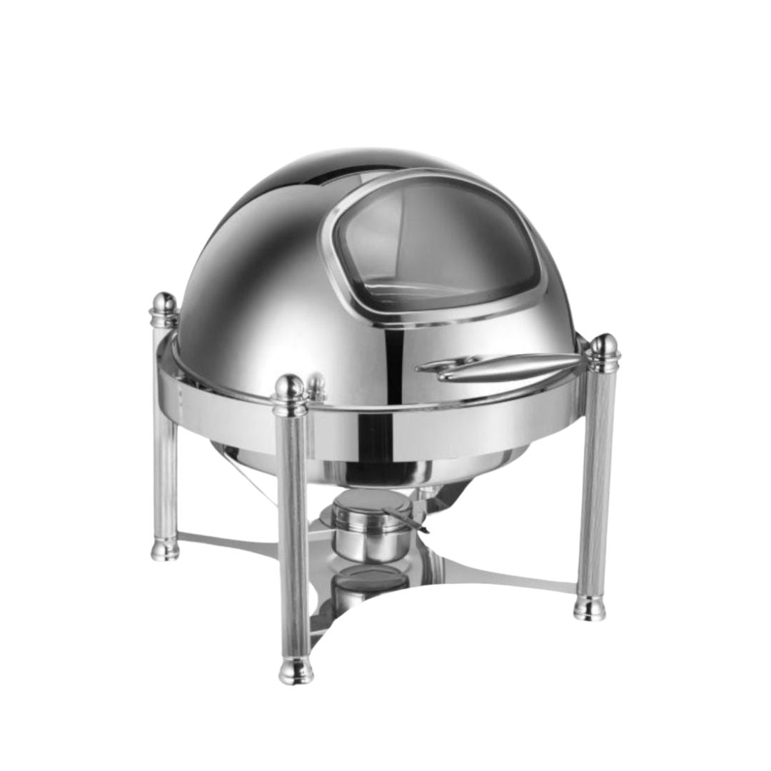 Stainless Steel Round Chafing Dish With Roll Top, 6L Full Size Chafer And Buffet Warmers