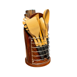 Premium 12 Piece Stainless Steel Kitchen Knife Set with Rotating Wooden & Acrylic Knife Block Holder Stand, 5pc Wooden Cooking Utensil Set & Chopping Cutting Board