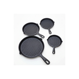 4 In 1 Pre-Seasoned Cast Iron Ribbed Skillet, Grill & BBQ Pan Set 4pc