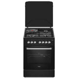 MIKA Standing Cooker, 50cm x 60cm, 3 Gas Pool Jet Burners + 1 RAPID Hot Plate, Button Ignition, 4 Function Electric Oven, Rotisserie, Full Black