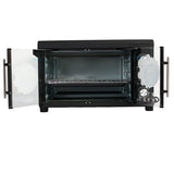 Rebune 45L French door oven interior with rotisserie spit and baking racks