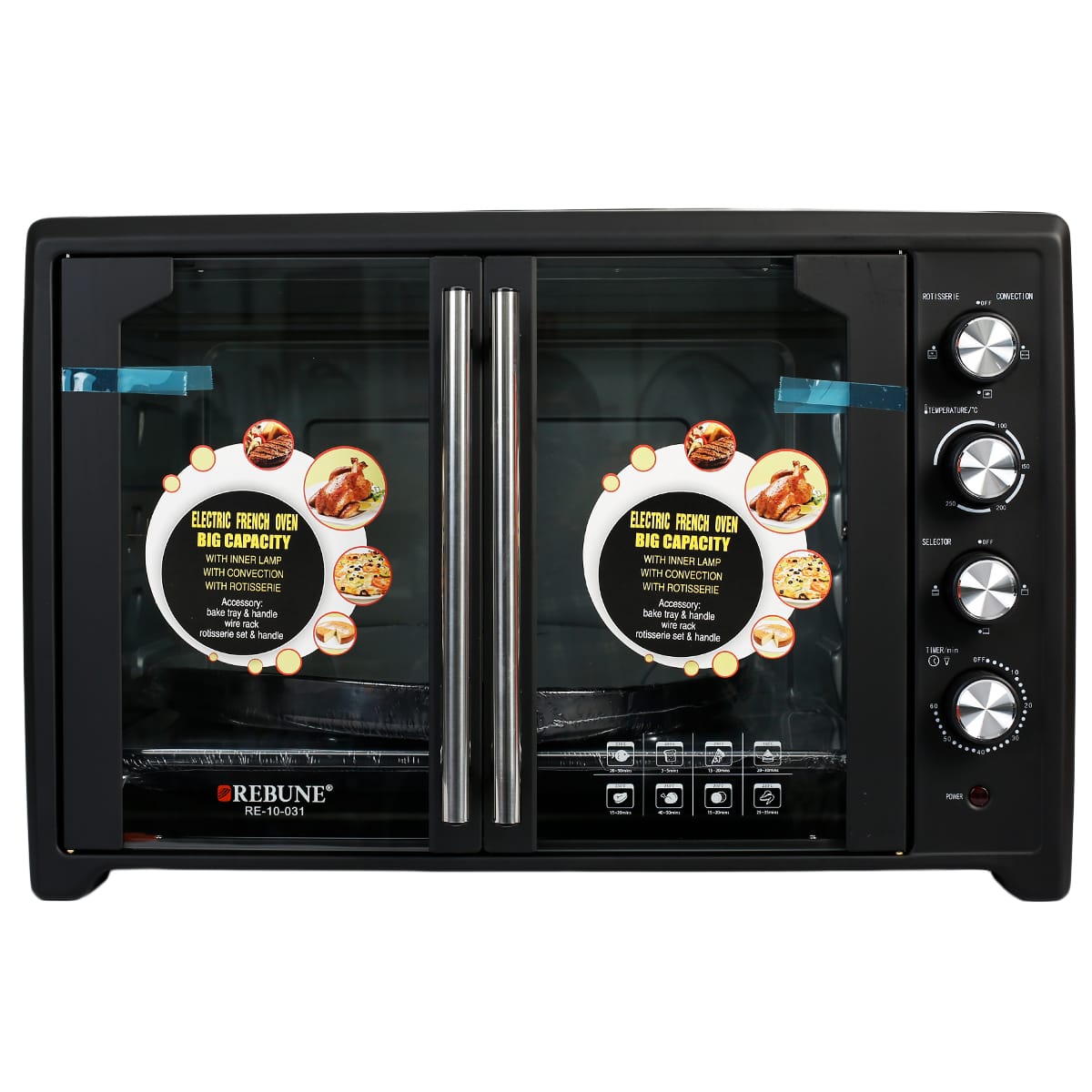 Rebune French Door Electric Oven 75L with rotisserie and double glass door