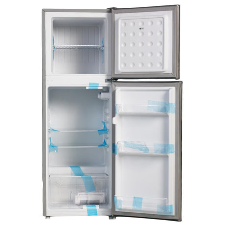Rebune 118L double door refrigerator with freezer compartment open Kenya