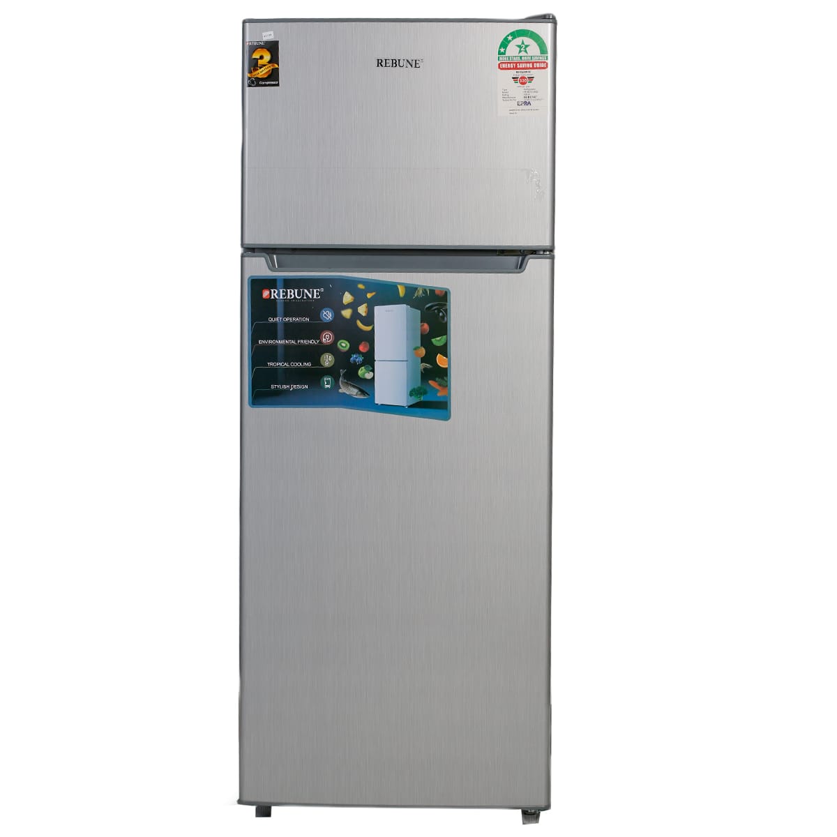 Rebune 244L Double Door Refrigerator Silver