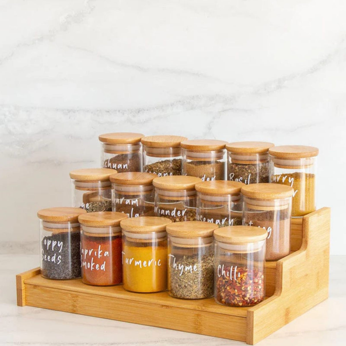 12pcs Borosilicate Airtight Spice Jar Set with Bamboo Stand – 250ml