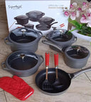12 Piece Die Cast Cookware Set Non-Stick Aluminium Pots Pans Granite Coating Induction Compatible