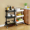 3 Tier Fully Metallic Movable Trolley Storage Rack with Wheels for Kitchen Bathroom Office