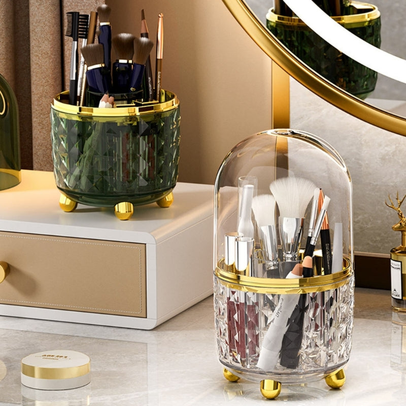 Luxury 360° rotating makeup brushes holder with lid