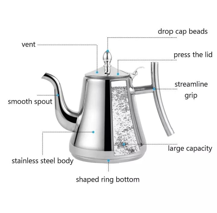 Stainless steel tea pot with infuser filter.