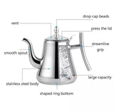 Stainless steel tea pot with infuser filter.