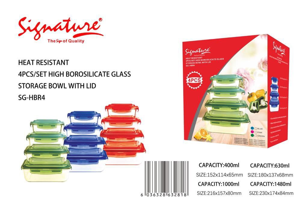 Signature 4 pcs Rectangle Bowl set with Plastic Lid.